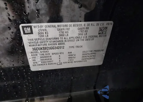 2016 Chevrolet Silverado 1500 2Lz z USA, uszkodzony, nr VIN 3GCUKSEC5GG342012